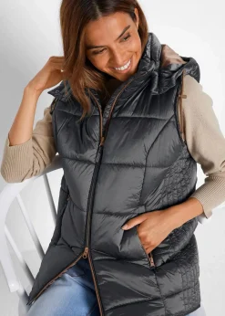 bonprix Bekleidung·Hosen|Jacken & Mäntel|Steppweste mit abnehmbarer Kapuze rauchgrau