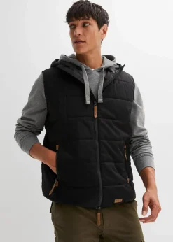 Steppweste mit Kapuze und Lederimitat-Details|bonprix Clearance