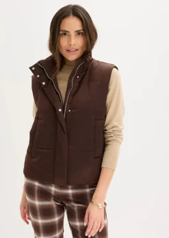 bonprix Bekleidung·Hosen|Jacken & Mäntel|Steppweste mit leichtem Glanz dunkelbraun