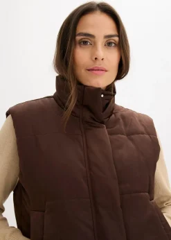 bonprix Bekleidung·Hosen|Jacken & Mäntel|Steppweste mit leichtem Glanz dunkelbraun