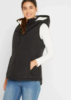 bonprix Bekleidung·Hosen|Jacken & Mäntel|Steppweste mit Teddyfutter schwarz