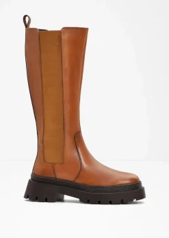 bonprix Stiefel|Schuhe & Accessoires In Spezialgrößen·Elastischer Schaft|Stiefel aus Leder cognac