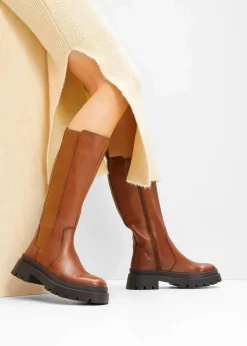 bonprix Stiefel|Schuhe & Accessoires In Spezialgrößen·Elastischer Schaft|Stiefel aus Leder cognac