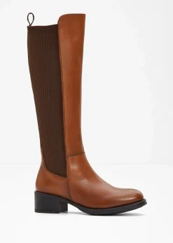 bonprix Gefütterte Winterschuhe|Stiefel|Stiefel aus Leder cognac