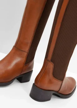 bonprix Gefütterte Winterschuhe|Stiefel|Stiefel aus Leder cognac