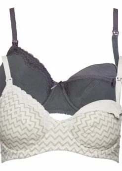 bonprix Wäsche·Still- & Umstandswäsche|Wäsche·Baumwollunterwäsche|Still BH mit Bügel mit Bio-Baumwolle (2er Pack) ecru/grau bedruckt + anthrazit