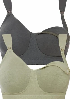 bonprix Umstandsmode|Nachhaltigere Materialien|Still BH ohne Bügel mit Bio-Baumwolle (2er Pack) graugrün + anthrazit