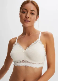 bonprix Große Cups D-H|Umstandsmode|Still BH ohne Bügel mit Bio-Baumwolle (2er Pack) creme + mattbraun