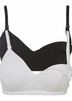 bonprix Umstandsmode|Nachhaltigere Materialien|Still-BH ohne Bügel mit Bio-Baumwolle (2er Pack) schwarz + weiß