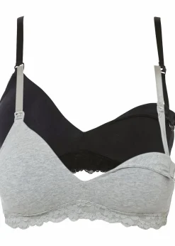 bonprix Wäsche·Still- & Umstandswäsche|Wäsche·Baumwollunterwäsche|Still-BH ohne Bügel mit Bio-Baumwolle (2er Pack) hellgrau meliert + schwarz