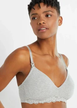 bonprix Wäsche·Still- & Umstandswäsche|Wäsche·Baumwollunterwäsche|Still-BH ohne Bügel mit Bio-Baumwolle (2er Pack) hellgrau meliert + schwarz