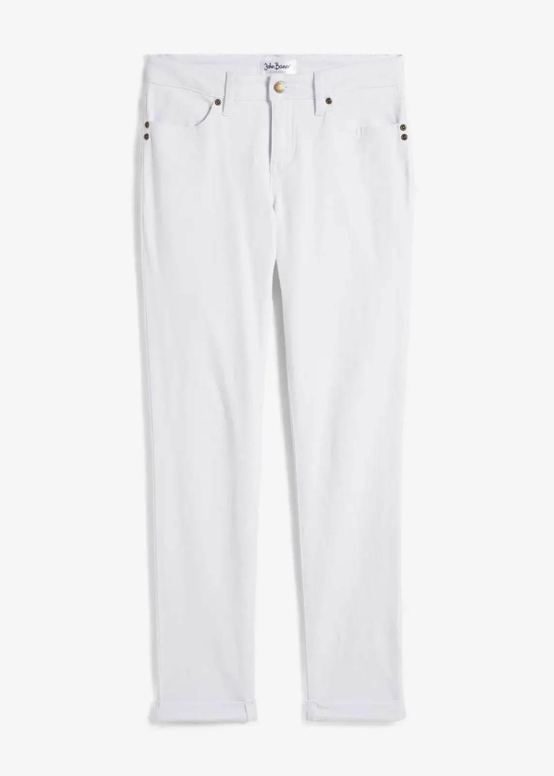 bonprix Jeans|Kurzgrößen|Straight Jeans Mid Waist, Stretch weiß