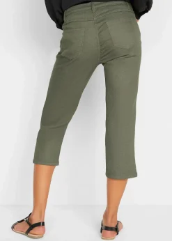 bonprix Hosen|Bekleidung·Kleider|Straight Jeans, Mid Waist, Bequembund oliv