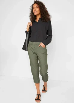 bonprix Hosen|Bekleidung·Kleider|Straight Jeans, Mid Waist, Bequembund oliv