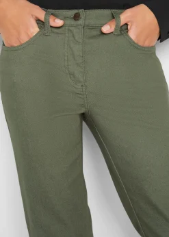 bonprix Hosen|Bekleidung·Kleider|Straight Jeans, Mid Waist, Bequembund oliv