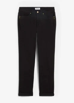 bonprix Jeans|Kurzgrößen|Straight Jeans Mid Waist, Stretch schwarz twill