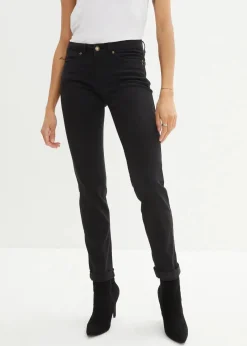 bonprix Jeans|Kurzgrößen|Straight Jeans Mid Waist, Stretch schwarz twill