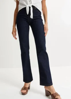 bonprix Jeans|Kurzgrößen|Straight Jeans Mid Waist, Stretch dunkelblau