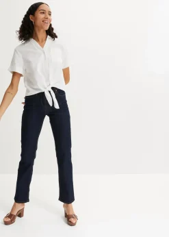 bonprix Jeans|Kurzgrößen|Straight Jeans Mid Waist, Stretch dunkelblau