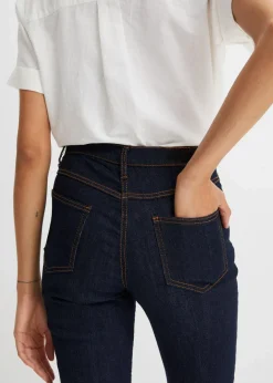 bonprix Jeans|Kurzgrößen|Straight Jeans Mid Waist, Stretch dunkelblau