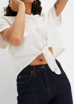 bonprix Jeans|Kurzgrößen|Straight Jeans Mid Waist, Stretch dunkelblau