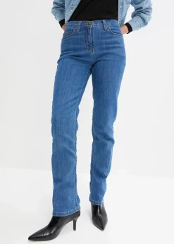 bonprix Jeans|Kurzgrößen|Straight Jeans Mid Waist, Stretch blau