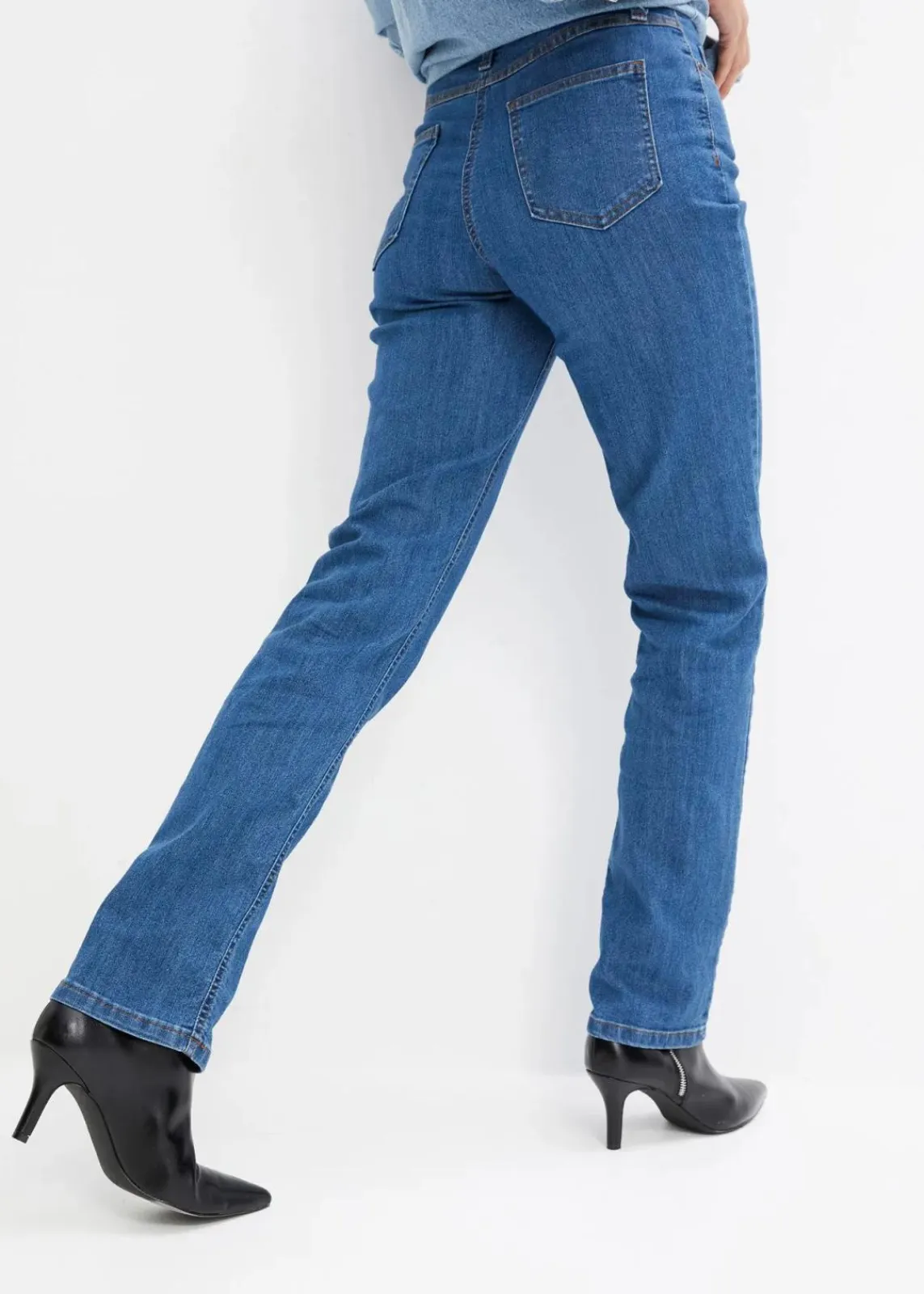 bonprix Jeans|Kurzgrößen|Straight Jeans Mid Waist, Stretch blau