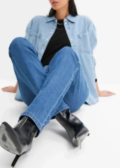 bonprix Jeans|Kurzgrößen|Straight Jeans Mid Waist, Stretch blau