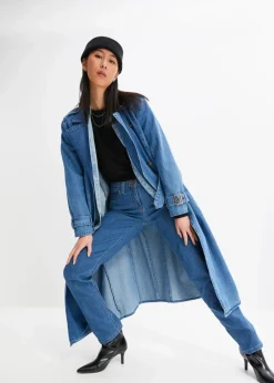 bonprix Jeans|Kurzgrößen|Straight Jeans Mid Waist, Stretch blau