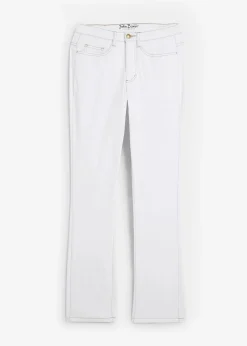 bonprix Jeans|Kurzgrößen|Straight Jeans Mid Waist, Stretch weiß twill