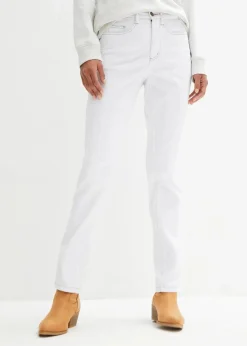 bonprix Jeans|Kurzgrößen|Straight Jeans Mid Waist, Stretch weiß twill