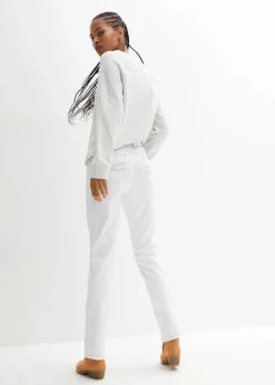 bonprix Jeans|Kurzgrößen|Straight Jeans Mid Waist, Stretch weiß twill