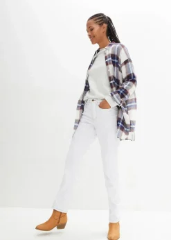 bonprix Jeans|Kurzgrößen|Straight Jeans Mid Waist, Stretch weiß twill