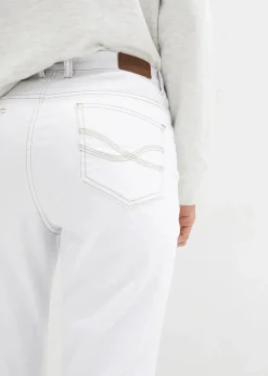 bonprix Jeans|Kurzgrößen|Straight Jeans Mid Waist, Stretch weiß twill