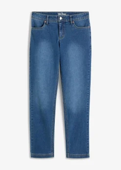 bonprix Jeans|Kurzgrößen|Straight Jeans Mid Waist, Stretch mittelblau denim used
