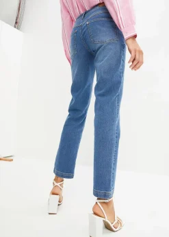bonprix Jeans|Kurzgrößen|Straight Jeans Mid Waist, Stretch mittelblau denim used