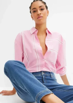 bonprix Jeans|Kurzgrößen|Straight Jeans Mid Waist, Stretch mittelblau denim used