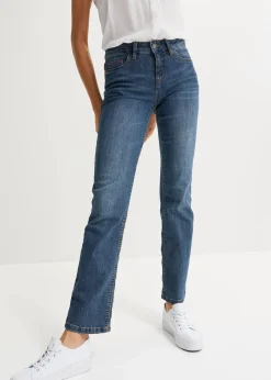 bonprix Jeans|Kurzgrößen|Straight Jeans Mid Waist, Stretch dunkelblau used
