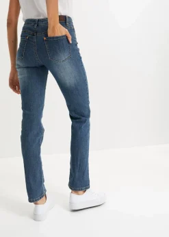 bonprix Jeans|Kurzgrößen|Straight Jeans Mid Waist, Stretch dunkelblau used