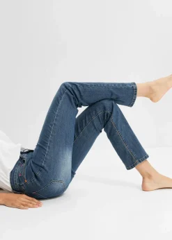 bonprix Jeans|Kurzgrößen|Straight Jeans Mid Waist, Stretch dunkelblau used