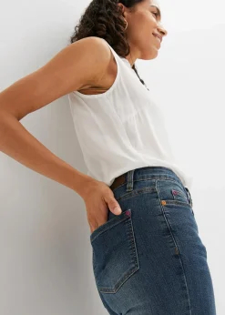 bonprix Jeans|Kurzgrößen|Straight Jeans Mid Waist, Stretch dunkelblau used
