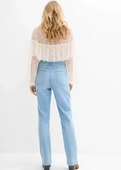 bonprix Jeans|Bekleidung·Shirts & Tops|Straight-Jeans High Waist mit Taschendetails hellblau denim used