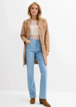 bonprix Jeans|Bekleidung·Shirts & Tops|Straight-Jeans High Waist mit Taschendetails hellblau denim used