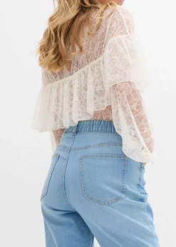 bonprix Jeans|Bekleidung·Shirts & Tops|Straight-Jeans High Waist mit Taschendetails hellblau denim used