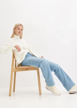 bonprix Jeans|Bekleidung·Shirts & Tops|Straight-Jeans High Waist, Stretch hellblau denim used