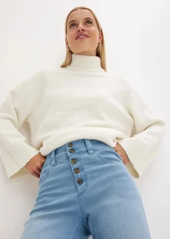 bonprix Jeans|Bekleidung·Shirts & Tops|Straight-Jeans High Waist, Stretch hellblau denim used