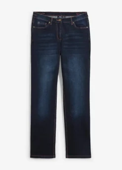 bonprix Jeans|Kurzgrößen|Straight-Jeans Mid Waist, Bequembund dunkelblau denim