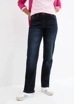 bonprix Jeans|Kurzgrößen|Straight-Jeans Mid Waist, Bequembund dunkelblau denim
