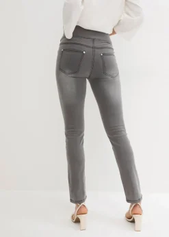 bonprix Kurzgrößen|Bekleidung·Shirts & Tops|Straight-Jeans Mid Waist, Super Stretch mit Bequembund grey denim