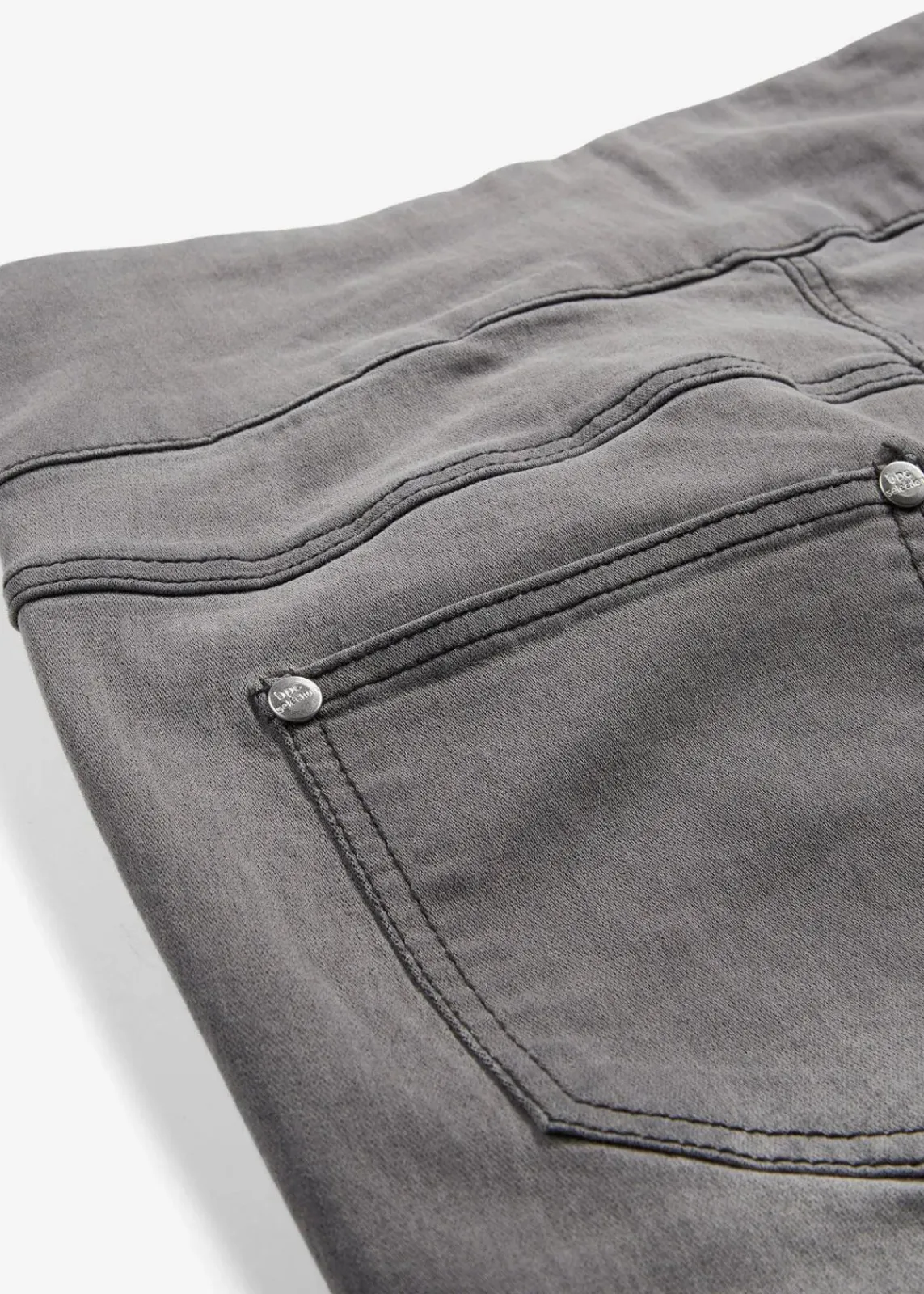 bonprix Kurzgrößen|Bekleidung·Shirts & Tops|Straight-Jeans Mid Waist, Super Stretch mit Bequembund grey denim